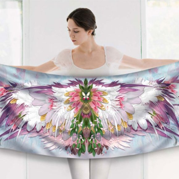 Pink & Lavendar Angel Feather Wings Pure Silk Fantasy Scarf Shawl - Picture 13 of 16